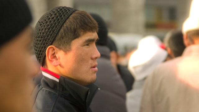 Kyrgyz Muslim after performing Eidul Adha prayer
