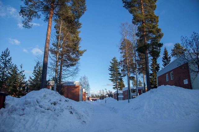 deep snow in housing areas in Skelleftea