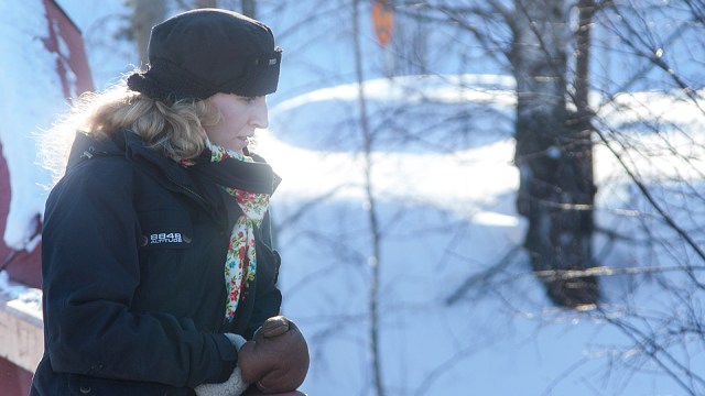 Frida enjoying the light and colors of winter