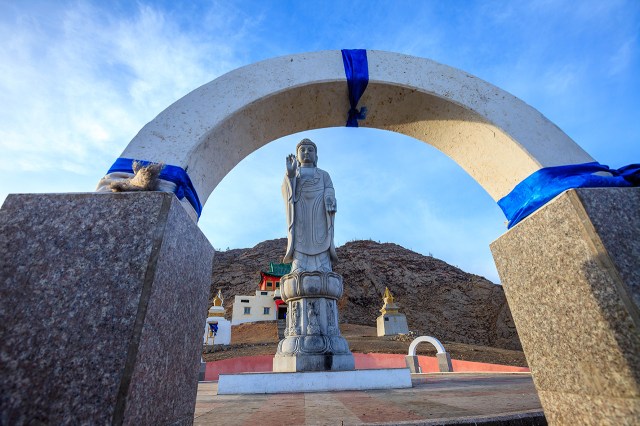 a big Buddha statue in Tsetserleg