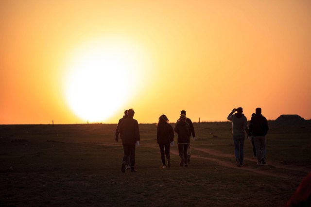 walking towards the sunset