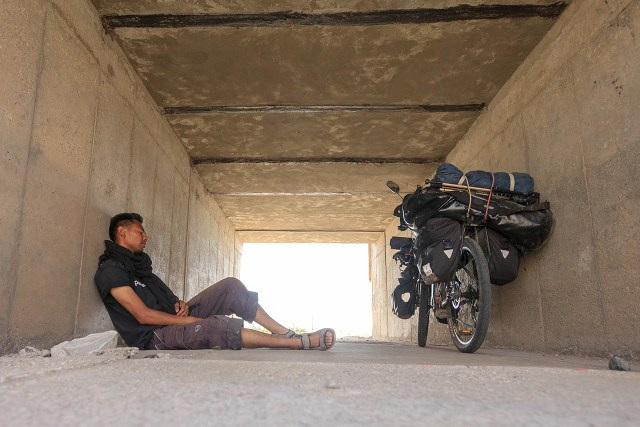 hiding myself under inside a tunnel from the extreme heat