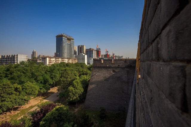 overlooking the city of Xi'an from the ancient wall