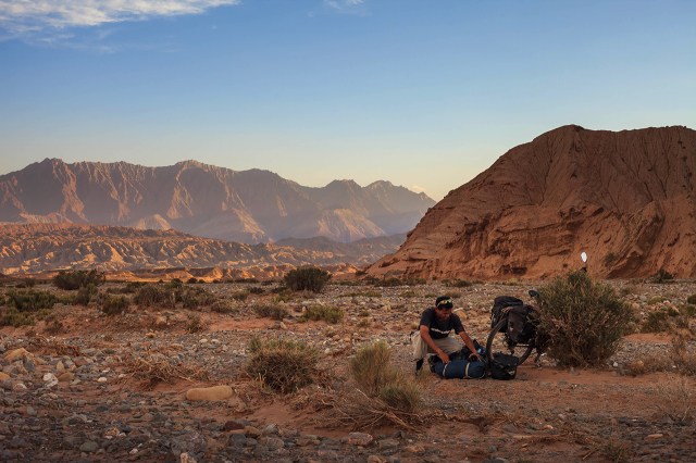preparing to camp in the wild mountains