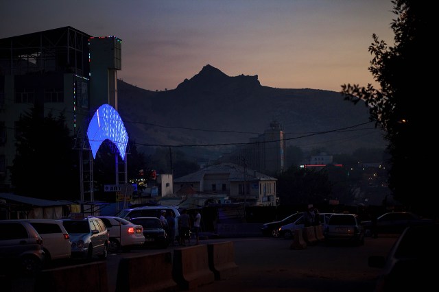Osh at dusk. Sulaymen mountain is clearly visible from anywhere in the city