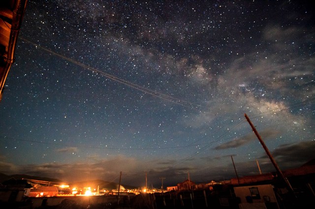 milky way over the night sky of Sary Tash