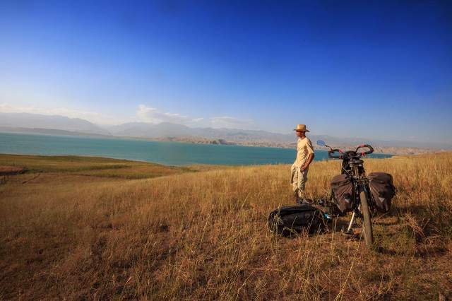 never get bored enjoying the nature, in a reservoir near Toktogul