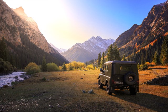 Tien Shan Mountains and a tough Russian jeep