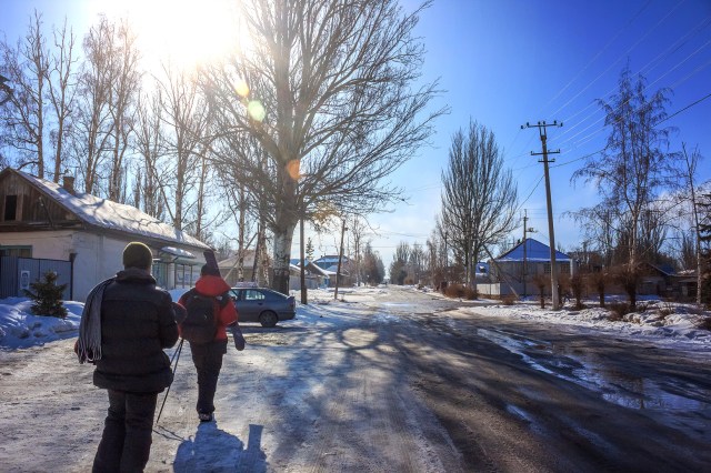 heading back home from skiing